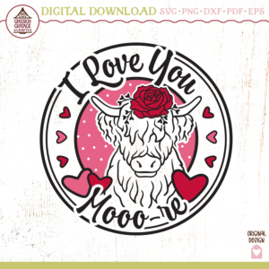 I Love You Mooore Valentine Floral Highland Cow