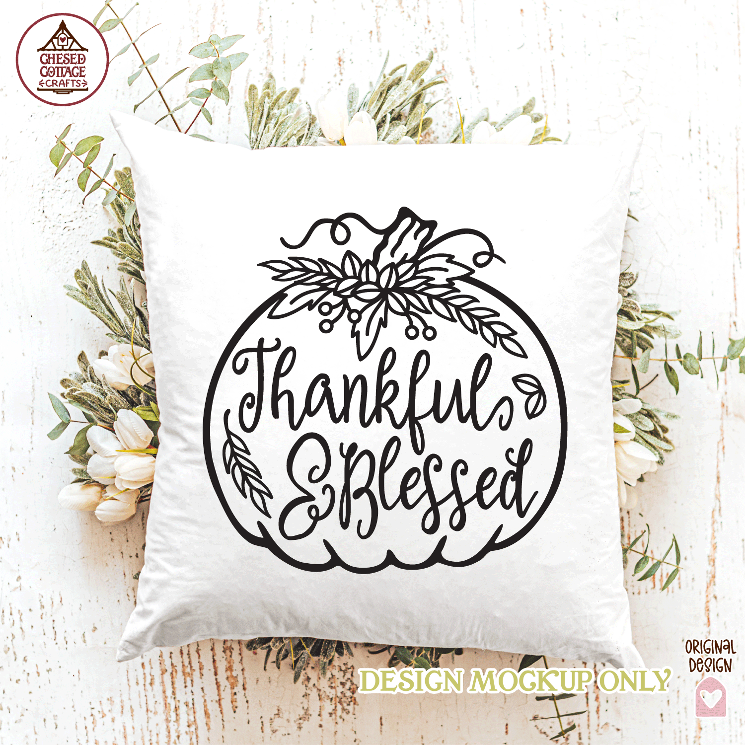 Thankful and Blessed Floral Pumpkin - Image 3