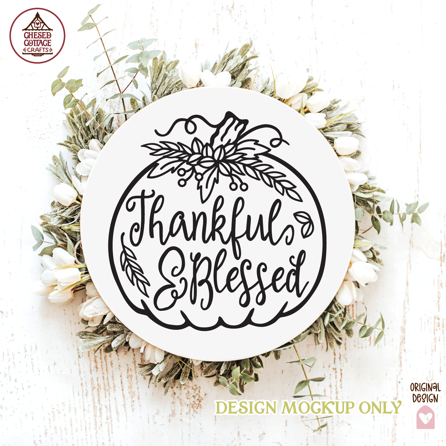 Thankful and Blessed Floral Pumpkin - Image 2