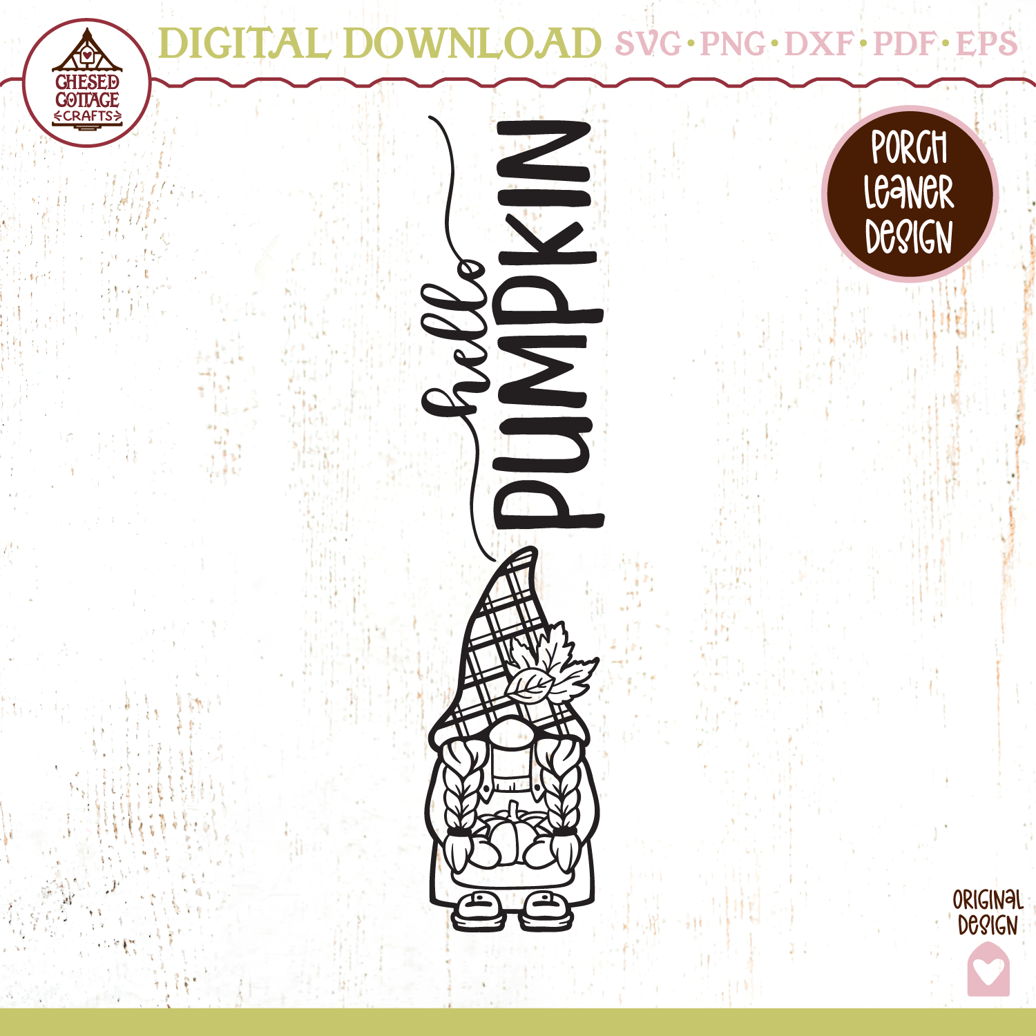 Gnome Hello Pumpkin Fall Porch Leaner Sign - Image 3