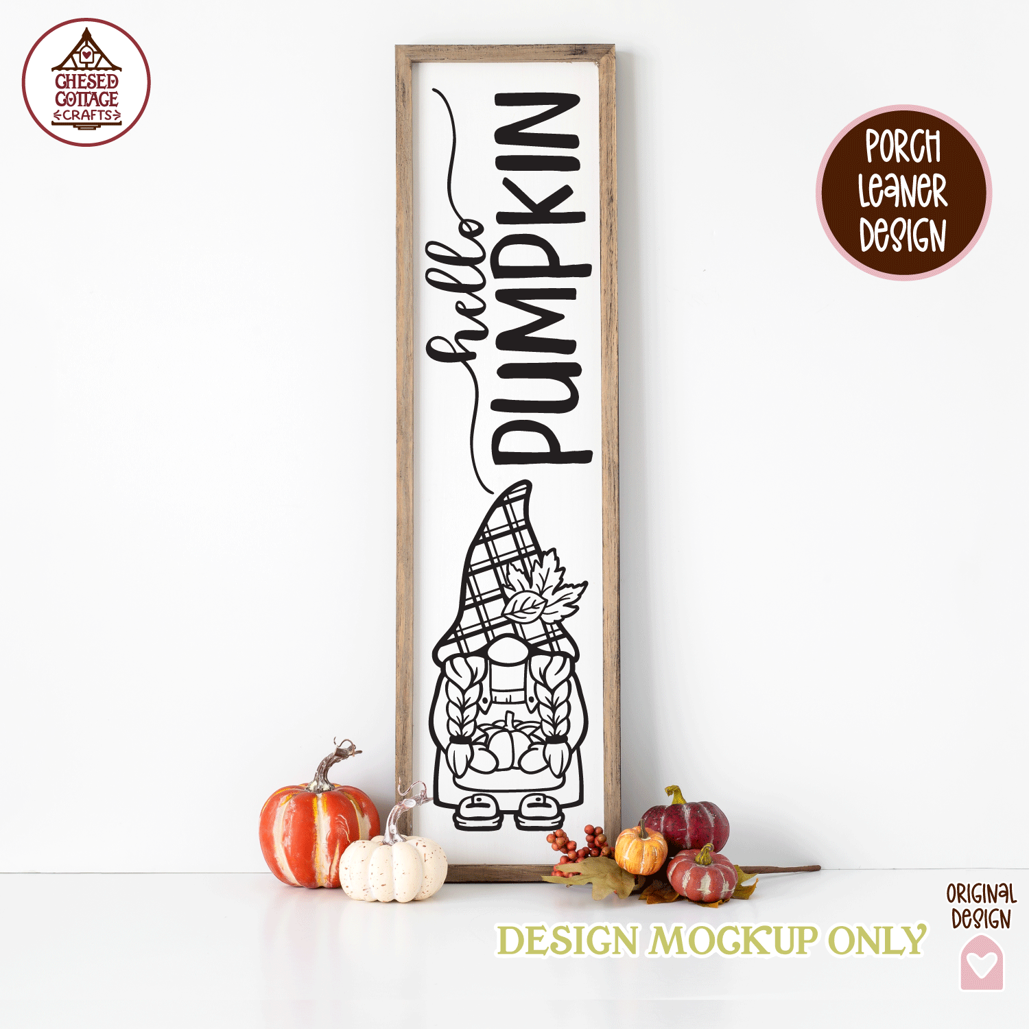 Gnome Hello Pumpkin Fall Porch Leaner Sign - Image 2