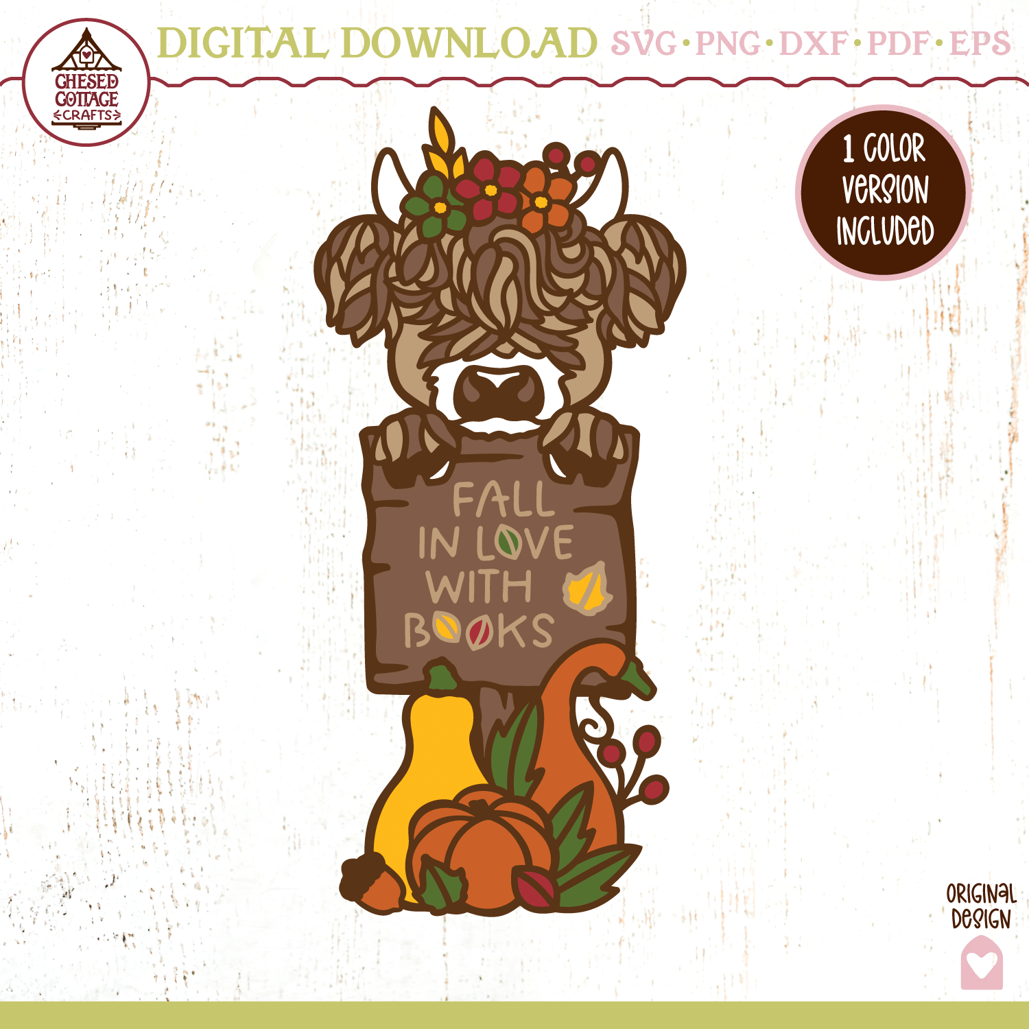 Fall In Love With Books Highland Cow