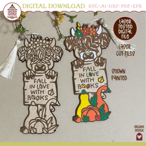 Fall Highland Cow Bookmark Laser