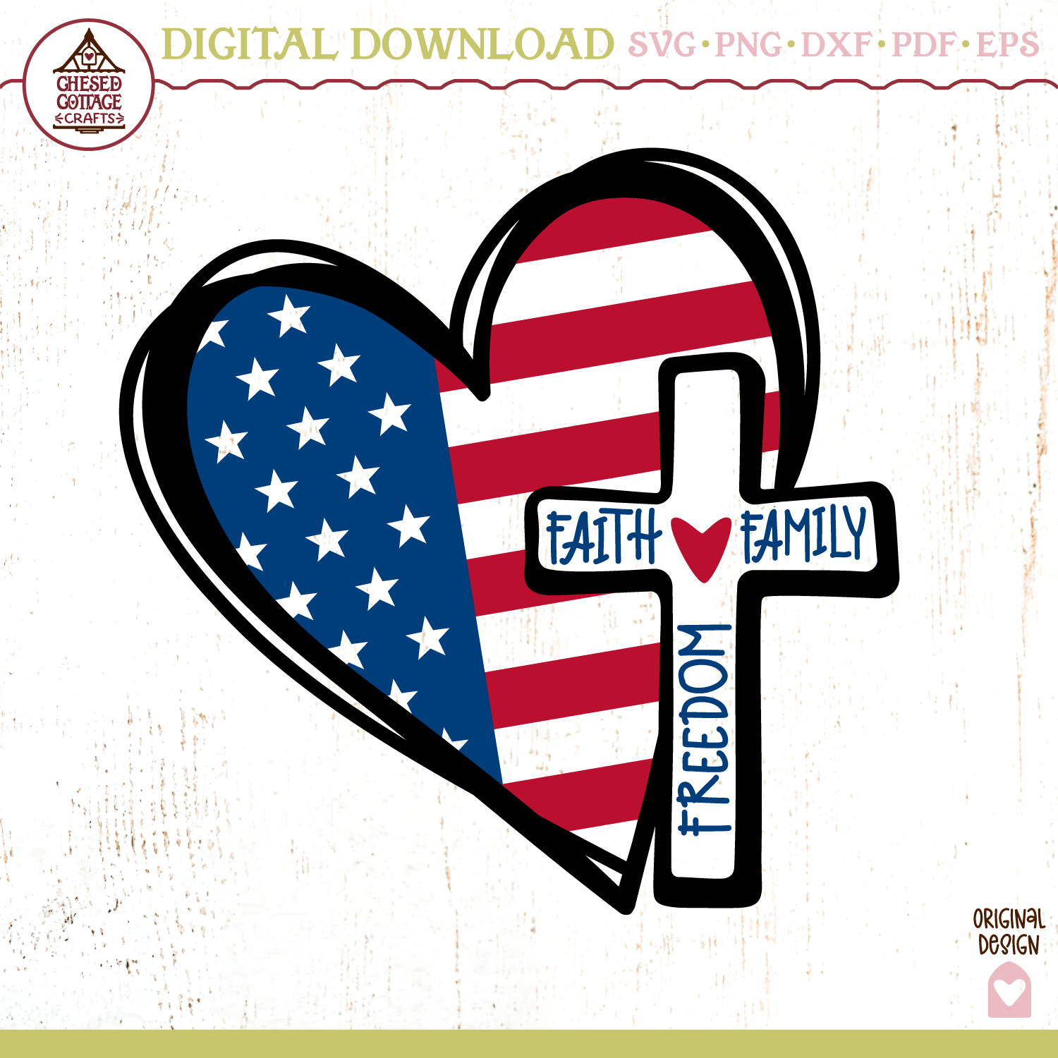 Patriotic Heart with Cross
