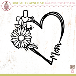 Floral Mom Heart with Cross