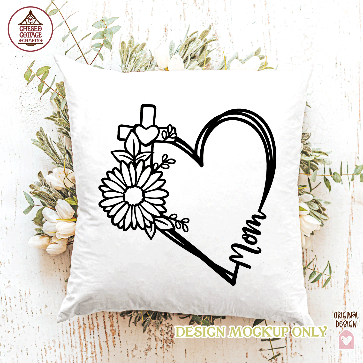 Floral Mom Heart with Cross - Image 3