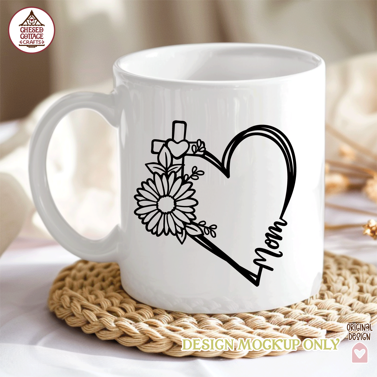 Floral Mom Heart with Cross - Image 2