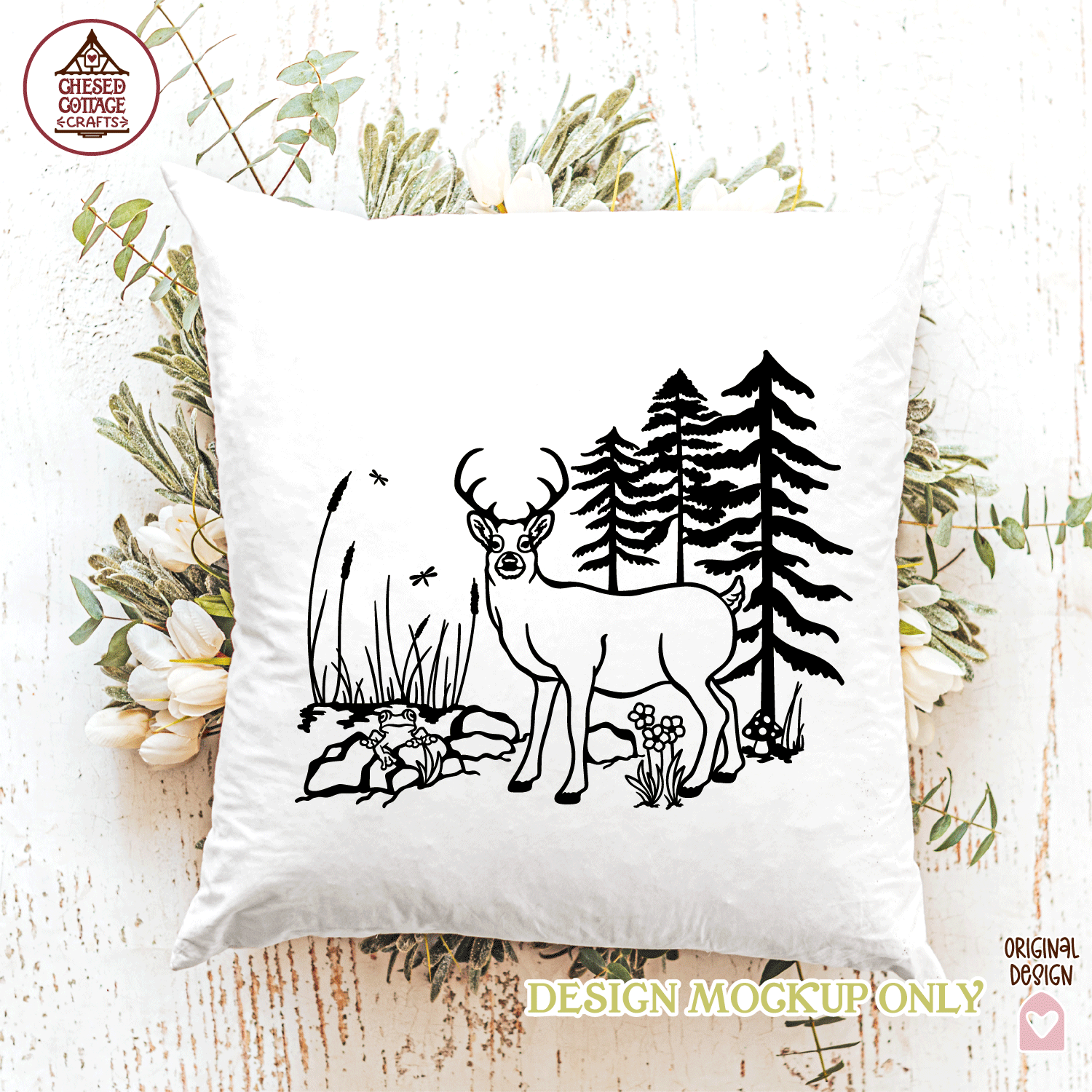 Deer Forest with Pond Scene - Image 3