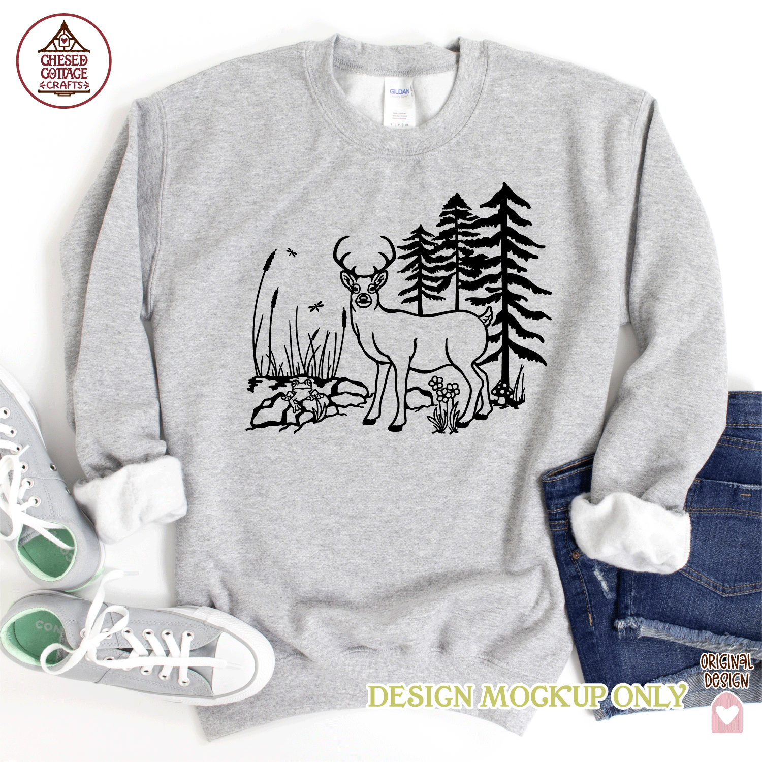 Deer Forest with Pond Scene - Image 2