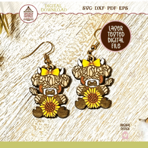 Highland Cow with Sunflower Earrings